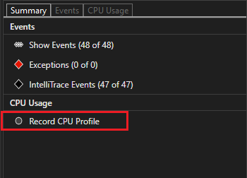 Screenshot that shows the Record CPU Profile button.