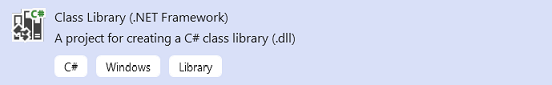 Screenshot of the Class Library project template for .NET Framework and C# in Visual Studio 2022.