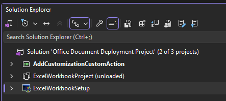 Screenshot of the unloaded Excel project in Solution Explorer.