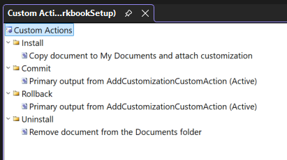 Screenshot of the Document Manifest Custom Actions window.