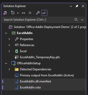 Screenshot of the application and deployment manifests in Solution Explorer.
