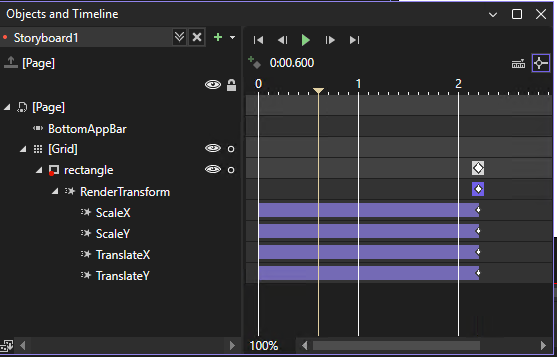 Screenshot that shows the Object and Timeline window in animation mode.