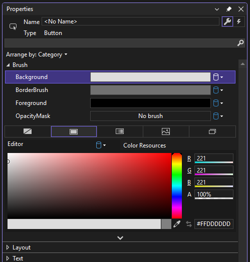 Screenshot that shows the Properties window.