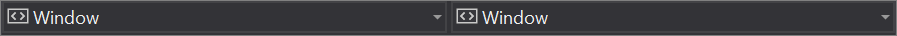 Screenshot of the second of the two top rows of the XAML code editor window in Visual Studio 2019, in which both Window dropdown lists are visible The second of the two top rows of the XAML code editor window in Visual Studio, where both Window dropdown lists are visible