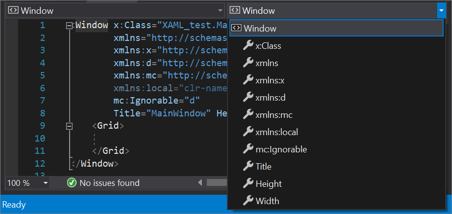 Screenshot of the Member: Window dropdown list in Visual Studio 2019 The Member: Window dropdown list in Visual Studio