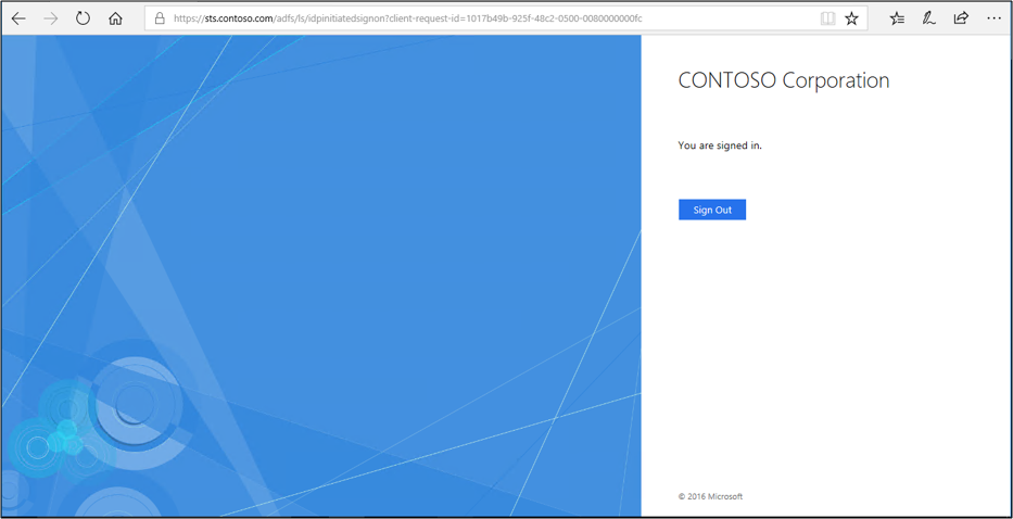 Screenshot that shows the sign-in page showing that the user wasn't prompted for credentials.