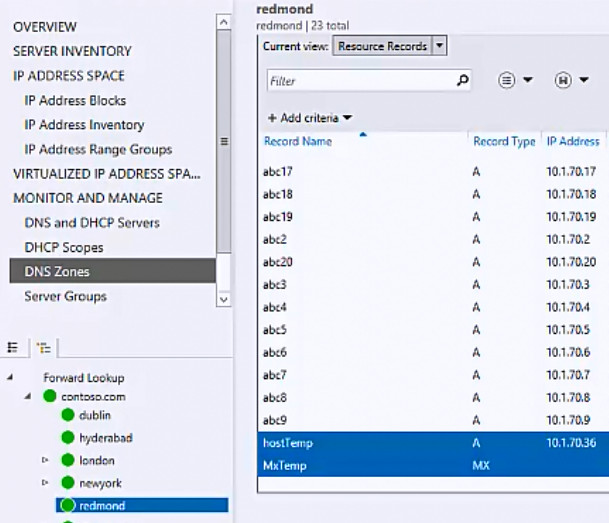 Screenshot showing how to select resource records to delete.