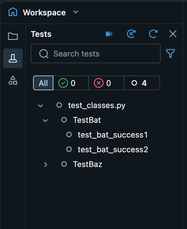 Tests sidebar panel