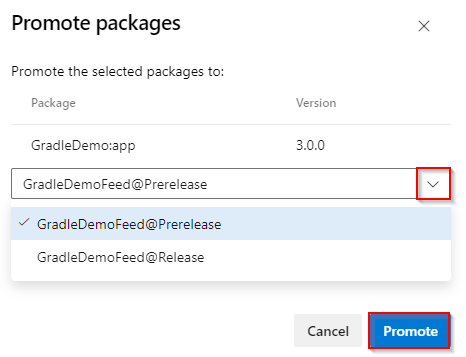A screenshot displaying how to promote a package to a view in Azure Artifacts.