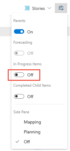 Screenshot shows Backlogs, View Options, Hide In Progress sequence.