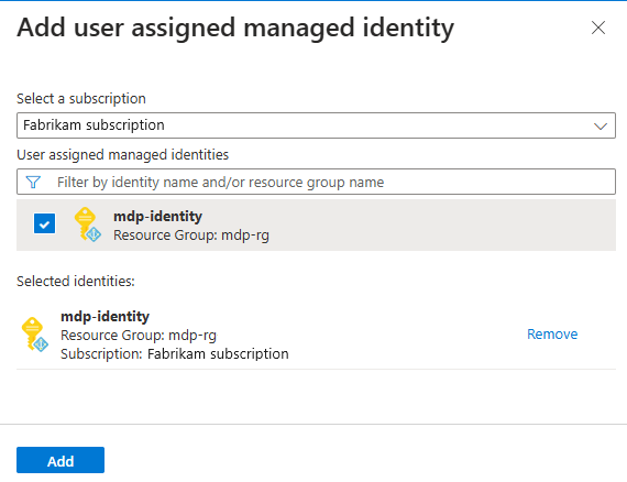 Screenshot that shows the Add identity pane.