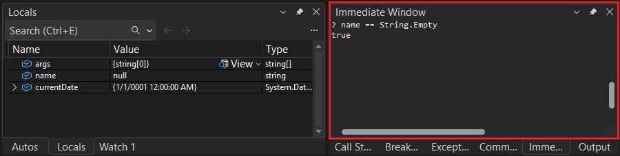 Immediate Window returning a value of true after the statement is executed - C#
