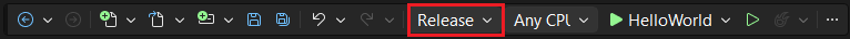 default Visual Studio toolbar with release highlighted