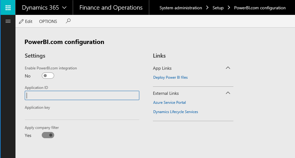 Screenshot of PowerBI.com configuration page.