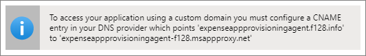 Information bar displaying CNAME entry required for DNS zone configuration.