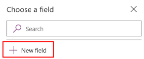 Skærmbillede af ruden Vælg et felt med indstillingen Nyt felt fremhævet.