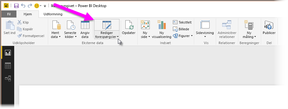 Skærmbillede af Power Query-editoren i Power BI Desktop, der viser valget af Transform-data.
