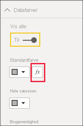 Skærmbillede af Colors-kortet under Columns, der viser fx-knappen til betinget formatering.