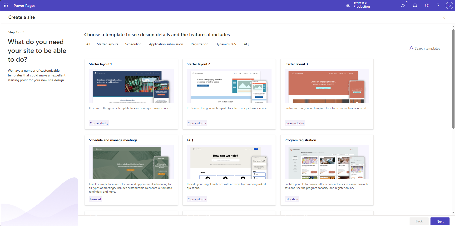 Design studio GUI, hvor standardskabelonen er valgt.