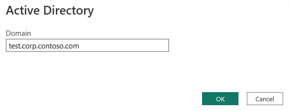 Skærmbillede af Active Directory vindue med et domæne indtastet.