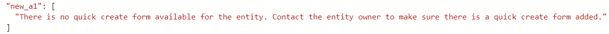 Table not available for quick create Table not available for quick create