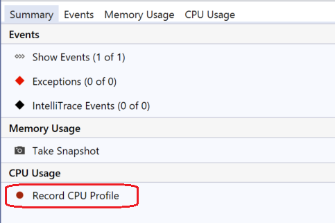Diagnostic Tools Enable CPU Usage Enable CPU usage in the Diagnostic Tools