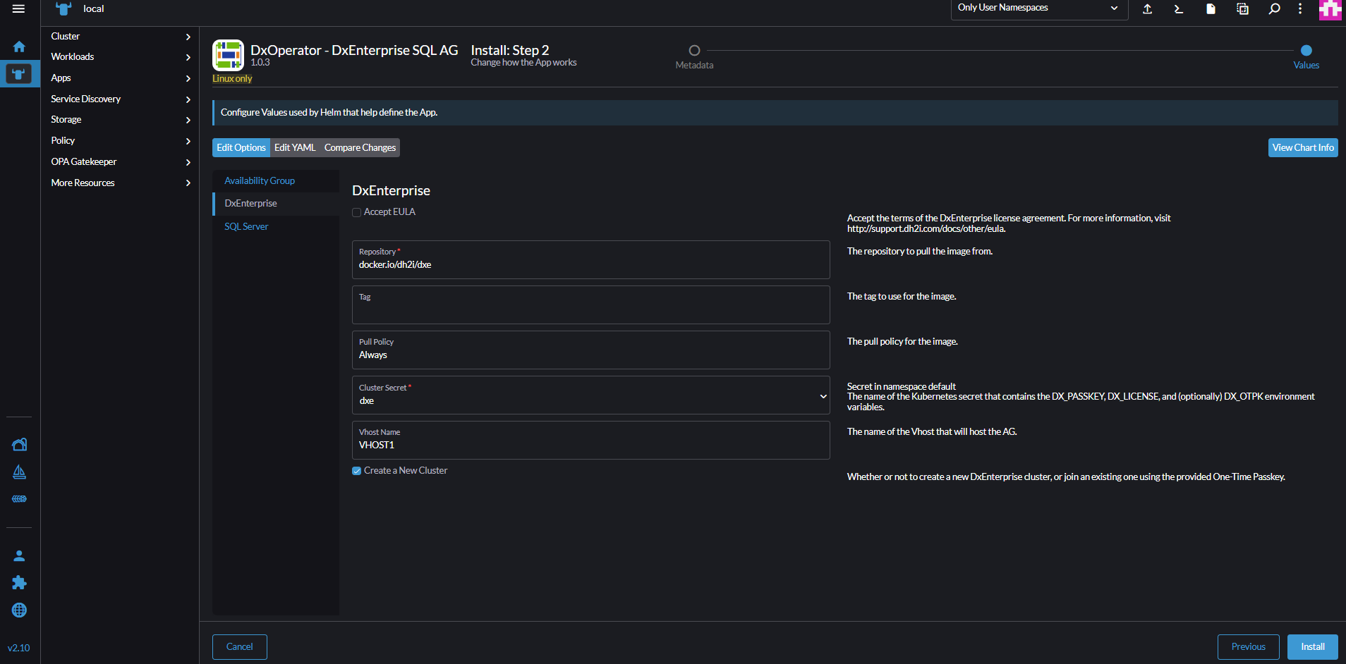 Screenshot of cluster secret.