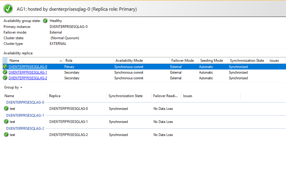 Screenshot of SSMS validation.