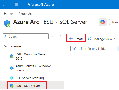 Screenshot of the ESU license resource page in the Azure portal.