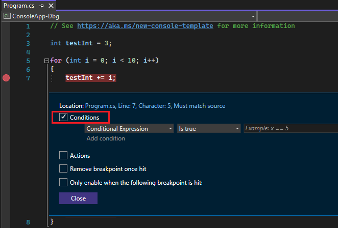 BreakpointSettings Breakpoint settings