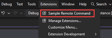 Screenshot showing sample command in Visual Studio.