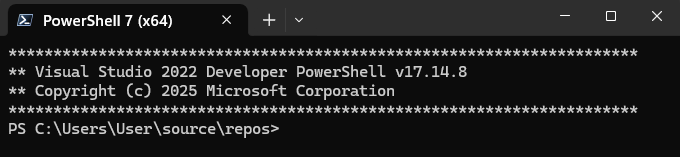 Screenshot of the Developer PowerShell tool in Visual Studio.