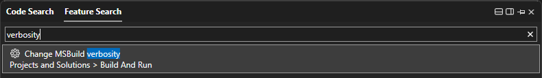 Screenshot that shows how to use the Search box in Visual Studio.