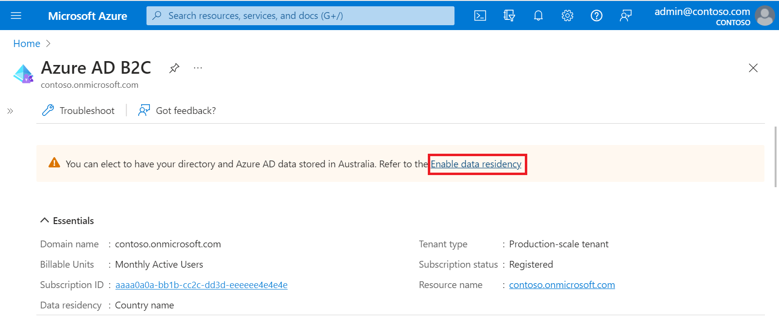 Screenshot der Anmeldung bei Azure AD B2C-Go-Local-Add-On im Azure-Portal.