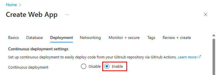 Screenshot, der zeigt, wie Sie die Bereitstellung von GitHub-Aktionen auf der Registerkarte 