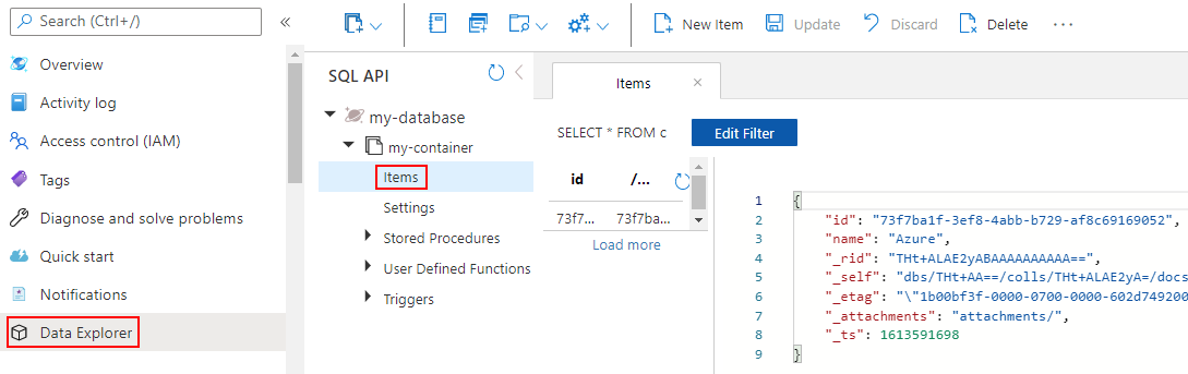 Verifizieren, dass im container Azure Cosmos DB ein neues Dokument erstellt wurde