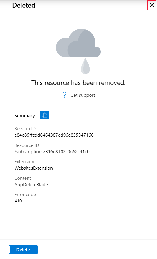Screenshot: Löschbestätigung des Bereitstellungsslots