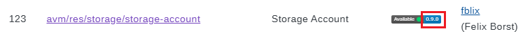 Screenshot der Azure Verified Modules-Versionen