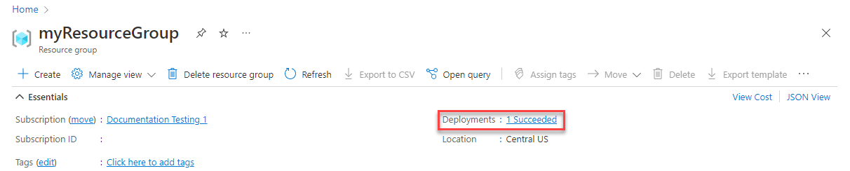 Screenshot des Azure-Portals mit dem Bereitstellungsstatus im Abschnitt 