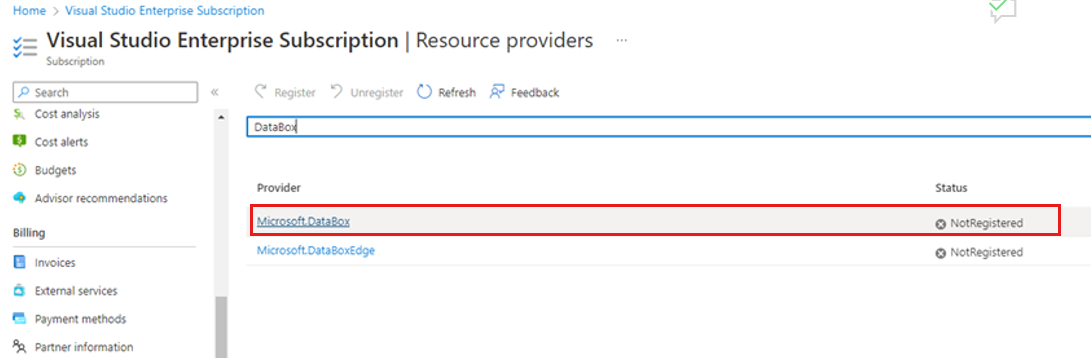 Der Screenshot zeigt, wie man den Ressourcenanbieter registriert.
