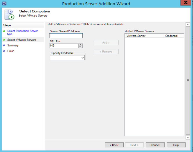 Screenshot zeigt, wie der VMware-Server angegeben wird.