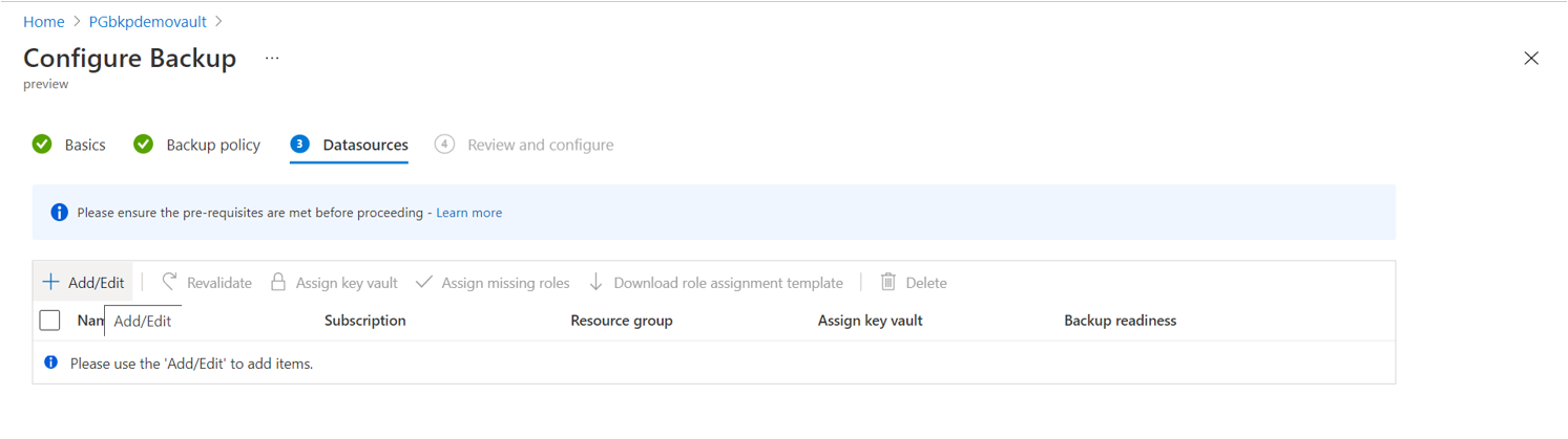Screenshot der Schaltfläche zum Hinzufügen oder Bearbeiten einer PostgreSQL-Datenbank.