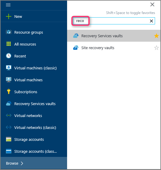 Screenshot, der zeigt, wie Sie im Azure-Portal den Bereich für die Recovery Services Vault öffnen.