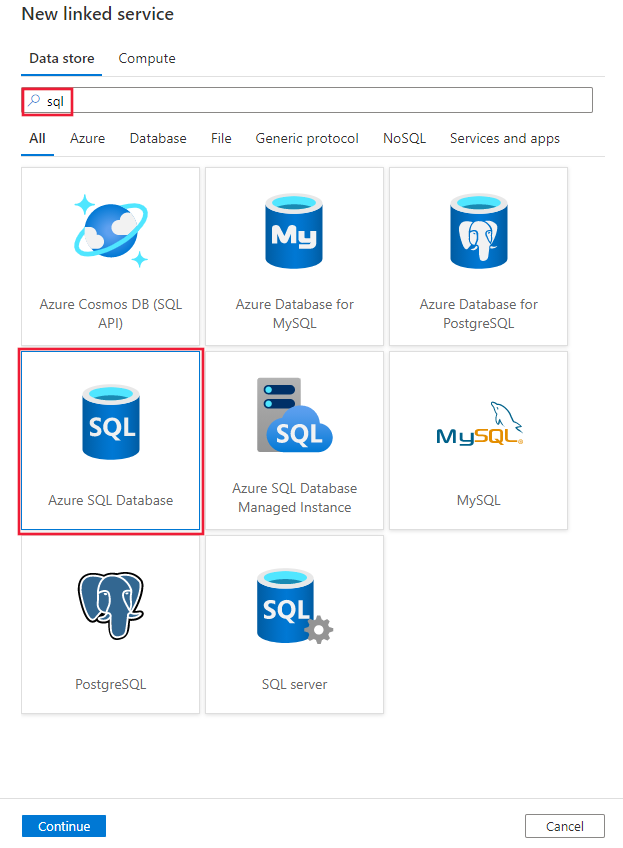 Azure SQL-Datenbank-Connector auswählen.