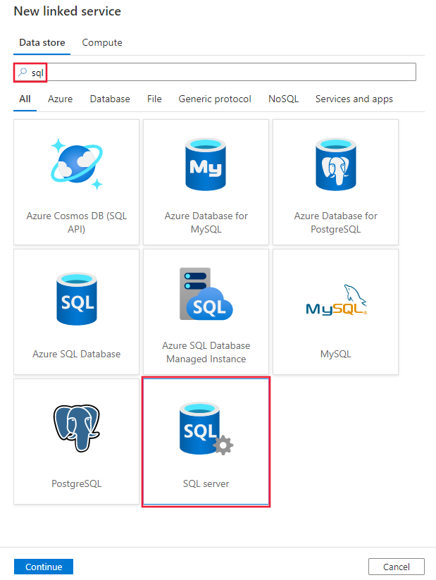 Screenshot des SQL Server connector.