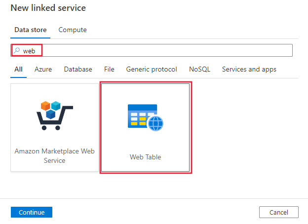 Wählen Sie den Web Table-Connector aus.