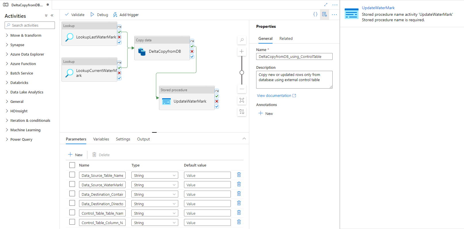 Screenshot, der die Pipeline zeigt.