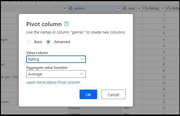 Power Query Pivotauswahl