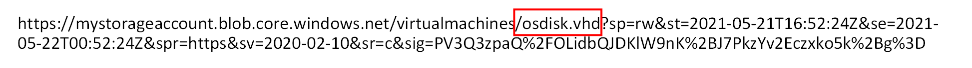 Grafik eines BLOB SAS-URL-Beispiels für eine VHD mit dem Namen 