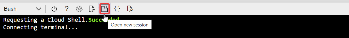 Screenshot zum Öffnen einer neuen Cloud Shell session.